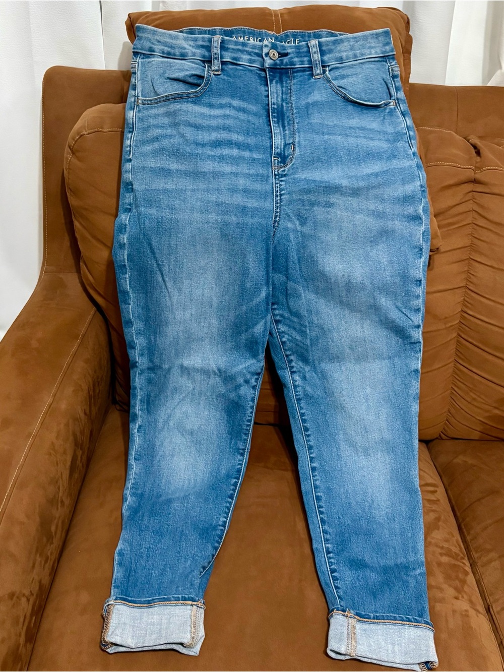 American Eagle SuperHigh Rise Cuffed Skinny Jeans Medium Wash